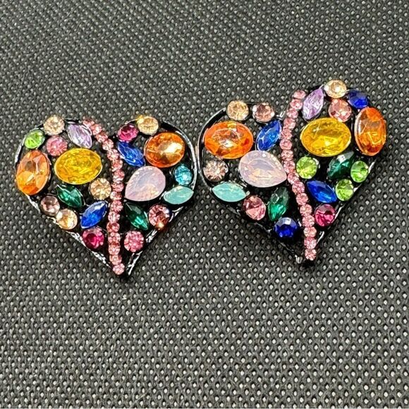 EARRINGS! Betsey Johnson Heart Multi-Color Gemstone Earrings BNWT - Picture 4 of 5